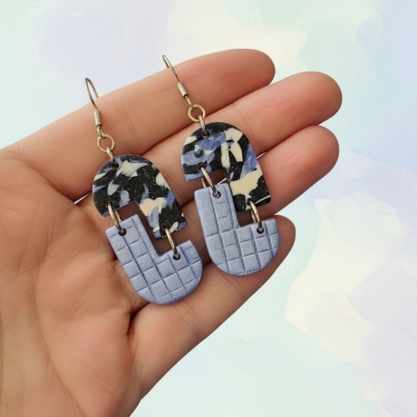 Geometrische Statement-Ohrringe|Modern Art|Grid & Marble Edition