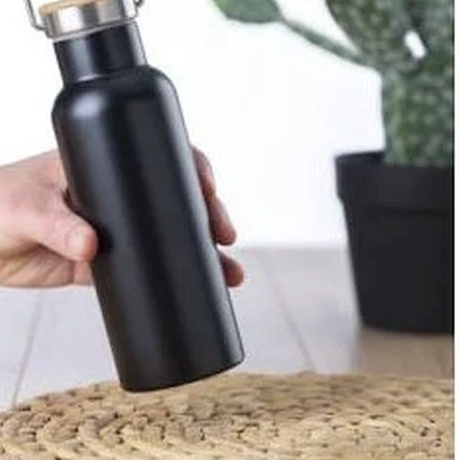 Trinkflasche 500ml, aus Edelstahl, Doppelwandig mit Bambusdeckel