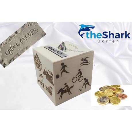 Unikat - Holz Sparbüchse,  mit eigenem Text , Spruch oder Logos