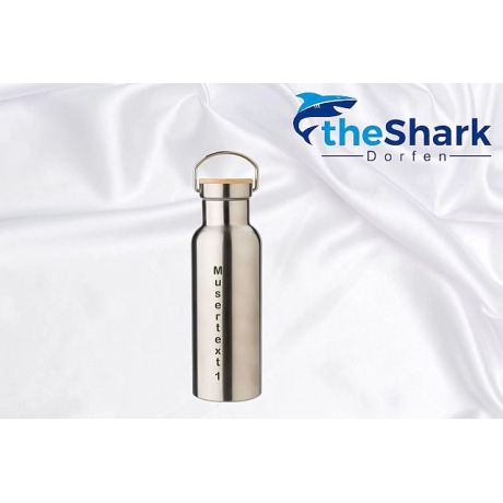 Trinkflasche 500ml, aus Edelstahl, Doppelwandig mit Bambusdeckel