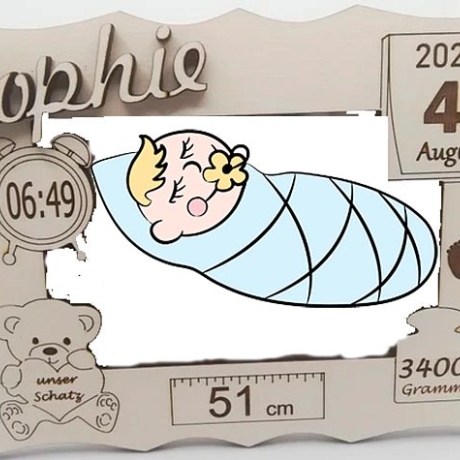 Holz-Bilderrahmen zur Geburt - Einzelanfertigung - Unikat