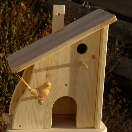 Vogelhaus, Futterhaus aus Holz, mit Nistkasten-zum Selbstbemalen
