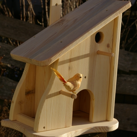 Vogelhaus, Futterhaus aus Holz, mit Nistkasten-zum Selbstbemalen
