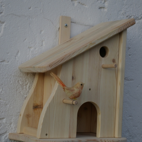 Vogelhaus, Futterhaus aus Holz, mit Nistkasten-zum Selbstbemalen