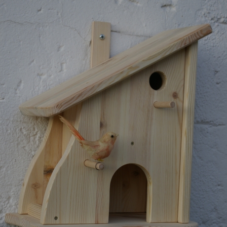 Vogelhaus, Futterhaus aus Holz, mit Nistkasten-zum Selbstbemalen