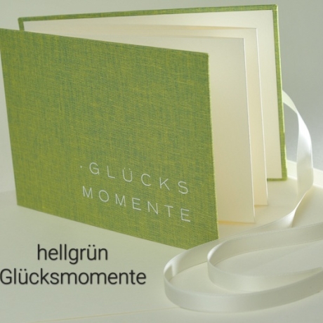 Leporello, 10 Fotos, handgefertigt, Gewebe, Prägung, Satinband