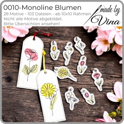 0010 - Monoline Blumen – ab 10x10 Rahmen - schöne Blumen