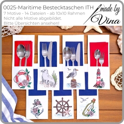 0025- Maritimes Bestecktaschen Set – ab 10x10 Rahmen  0025- Maritimes Bestecktaschen Set – ab 10x10 Rahmen