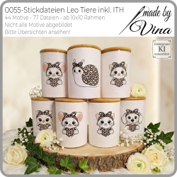 0055 – Stickdateien Leo Tiere  inkl. ITH Anhänger