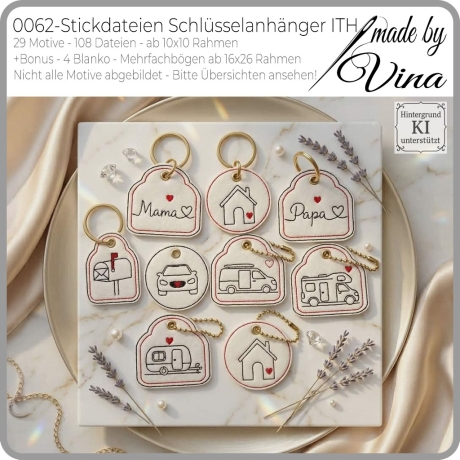 0062 Stickdateien ITH Schlüsselanhänger – 29 Motiv – 108 Dateien