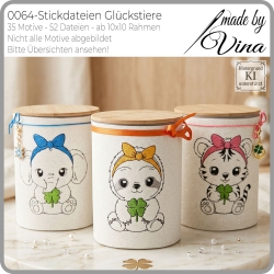 0064 – Stickdateien Glückstiere  inkl. ITH Anhänger