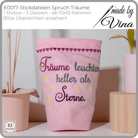 E0017– Stickdateien Spruch Träume leuchten - Schriftzug 
