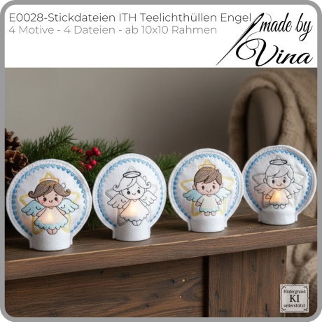 E0028 – Stickdateien Teelichthüllen Engel - ab 10x10 Rahmen