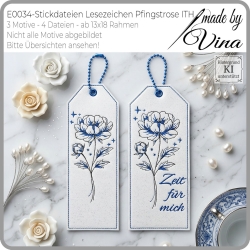 E0034 Stickdateien ITH Lesezeichen Pfingstrose – 3 Motive