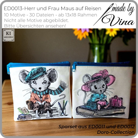 ED0013 –Sparset Herr und Frau Maus auf Reisen Scribble Stil 