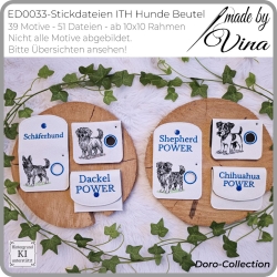 ED0033– Stickdateien Hunde ITH-Kacki-Beutel - ab 10x10 Rahmen