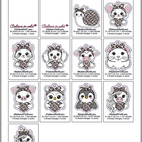 0055 – Stickdateien Leo Tiere  inkl. ITH Anhänger