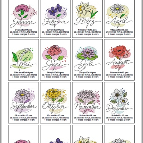 0056- Stickdateien Jahresblumen inkl. ITH