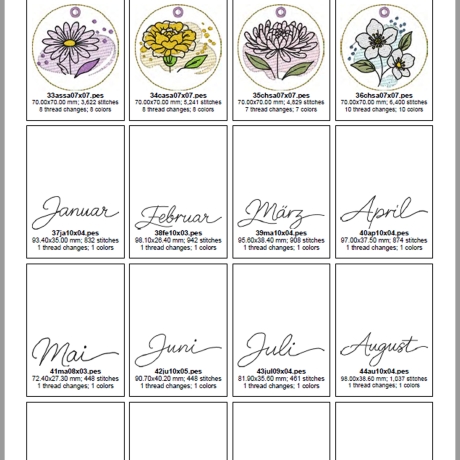 0056- Stickdateien Jahresblumen inkl. ITH