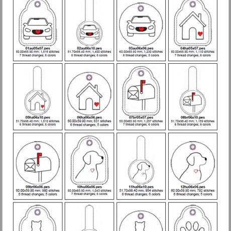 0062 Stickdateien ITH Schlüsselanhänger – 29 Motiv – 108 Dateien