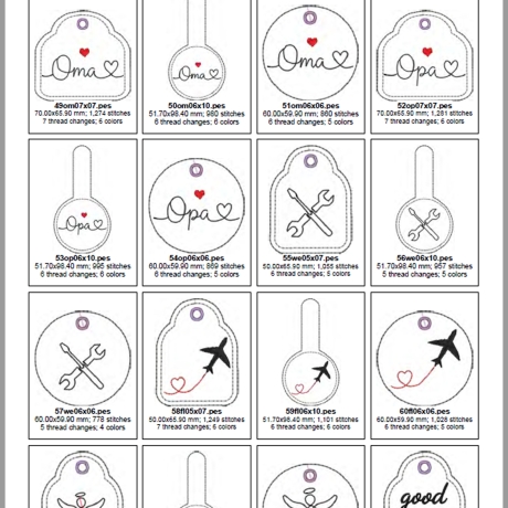 0062 Stickdateien ITH Schlüsselanhänger – 29 Motiv – 108 Dateien