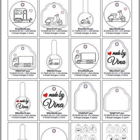 0062 Stickdateien ITH Schlüsselanhänger – 29 Motiv – 108 Dateien