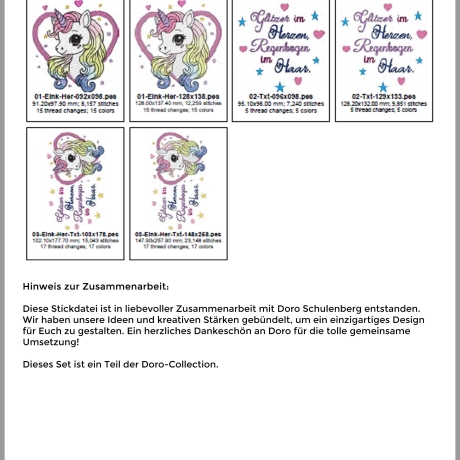 ED0015 – Einhornkopf & Spruch (Doro-Collection) - ab 10x10 Rahmen