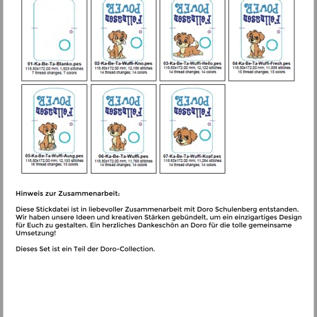 ED0028– Stickdateien Wuffis ITH-Kacki-Beutel - ab 13x18 Rahmen