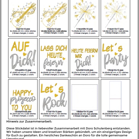 ED0034– Stickdateien Party - ab 10x10 Rahmen