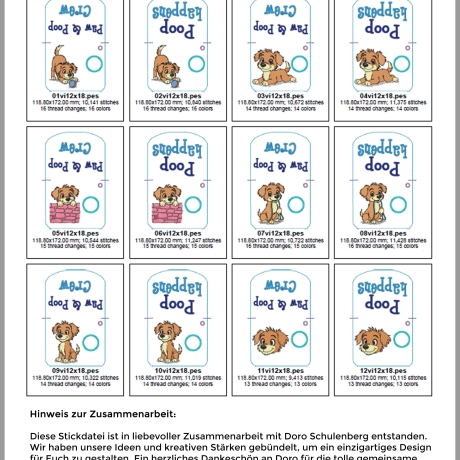 ED0036– Stickdateien Wuffis ITH-Kacki-Beutel 2 - ab 13x18 Rahmen