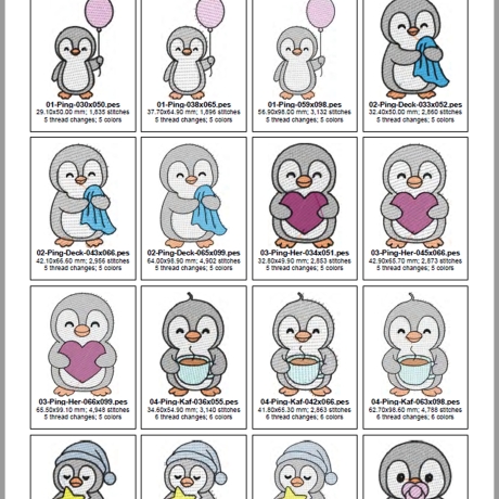 0045 – Stickdateien Pinguine inkl. diverser ITH`s – ab 10x10 cm 