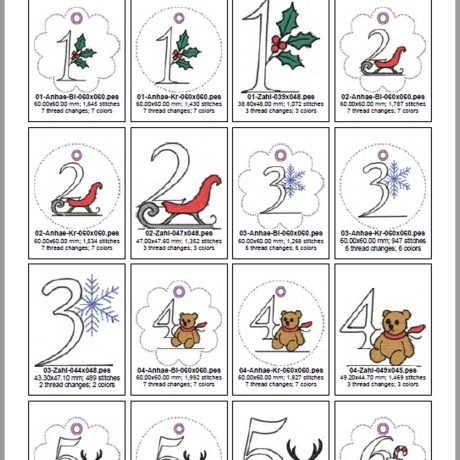 0042 –  Stickdateien Adventskalenderzahlen mit und ohne ITH