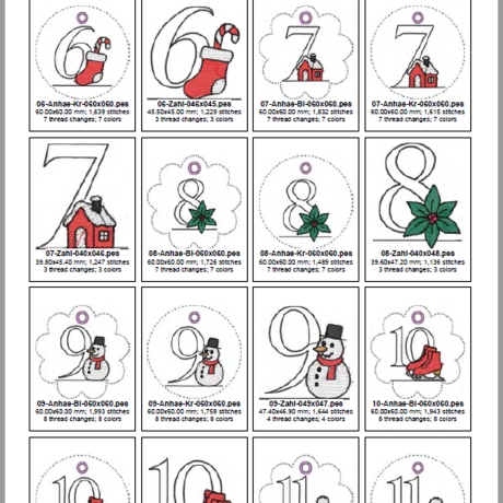 0042 –  Stickdateien Adventskalenderzahlen mit und ohne ITH