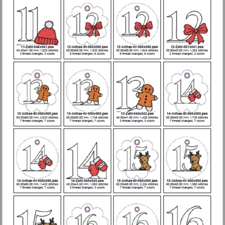 0042 –  Stickdateien Adventskalenderzahlen mit und ohne ITH