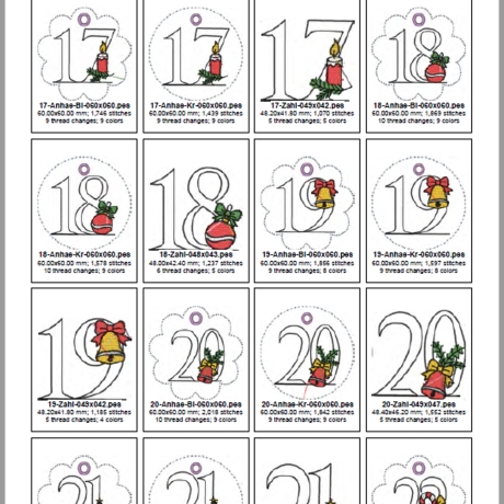 0042 –  Stickdateien Adventskalenderzahlen mit und ohne ITH