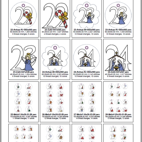 0042 –  Stickdateien Adventskalenderzahlen mit und ohne ITH