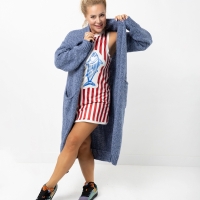 Oversized Strickmantel langer Cardigan Blau Strickweste (S - XL)