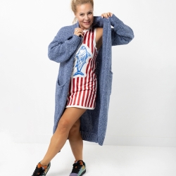 Oversized Strickmantel langer Cardigan Blau Strickweste (S - XL)