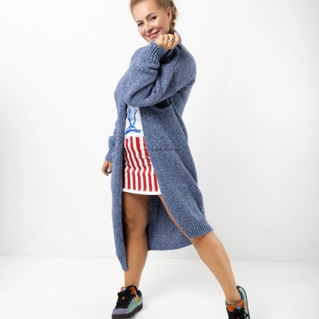 Oversized Strickmantel langer Cardigan Blau Strickweste (S - XL)