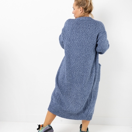 Oversized Strickmantel langer Cardigan Blau Strickweste (S - XL)