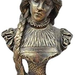 Schöne Büste eines Mädchens mit Zopf. 56 cm.