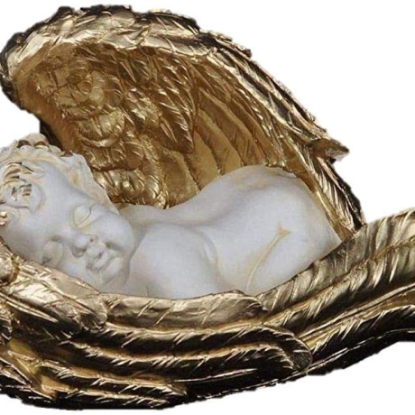 Schöne Figur, schlafender Engel mit goldenen Flügeln. 22 cm.