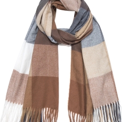 Weicher Karostrick-Schal mit Fransen, 200x70 cm, braun