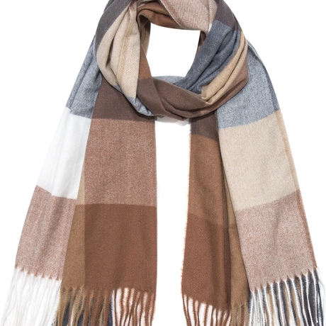 Weicher Karostrick-Schal mit Fransen, 200x70 cm, braun