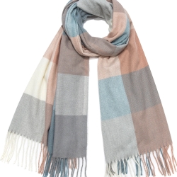 Weicher Karostrick-Schal / Fransen, 200x70 cm, petrol-altros.