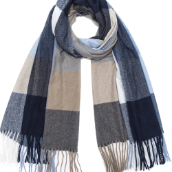 Weicher Karostrick-Schal mit Fransen, 200x70 cm, blau