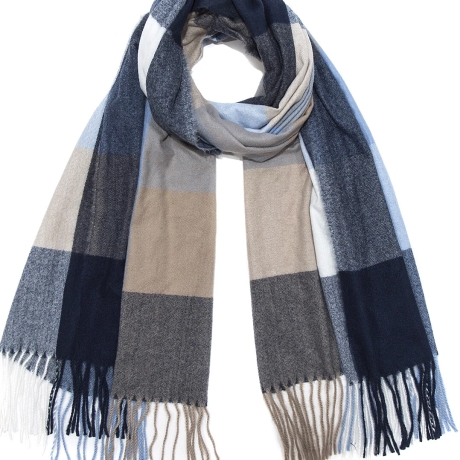 Weicher Karostrick-Schal mit Fransen, 200x70 cm, blau