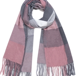 Weicher Karostrick-Schal mit Fransen, 200x70 cm, rosa-braun