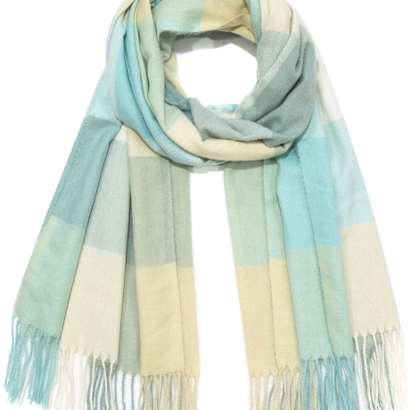 Weicher Karostrick-Schal mit Fransen, 200x70 cm, mint-gelb