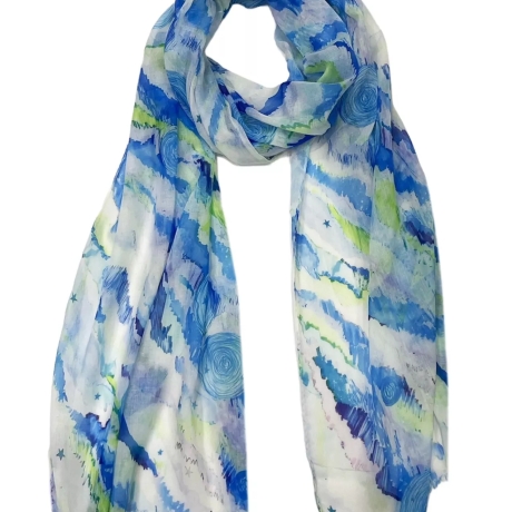 Leichter Ganzjahres-Schal mit Motiven, blau 2, 170 x 45 cm, neu